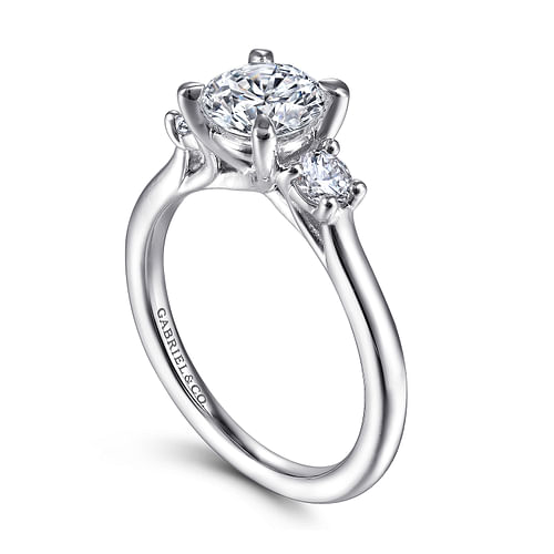 14K White Gold Round 3 Stone Diamond Engagement Ring