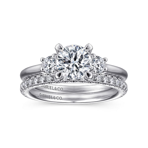 14K White Gold Round 3 Stone Diamond Engagement Ring