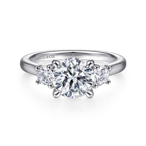 14K White Gold Round 3 Stone Diamond Engagement Ring