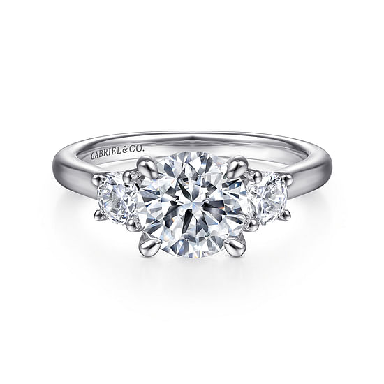 Gabriel - 14K White Gold Round 3 Stone Diamond Engagement Ring