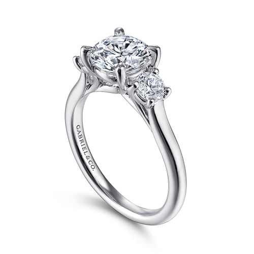 14K White Gold Round 3 Stone Diamond Engagement Ring