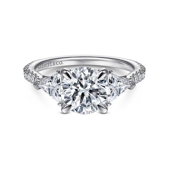 Gabriel - 14K White Gold Round 3 Stone Diamond Engagement Ring