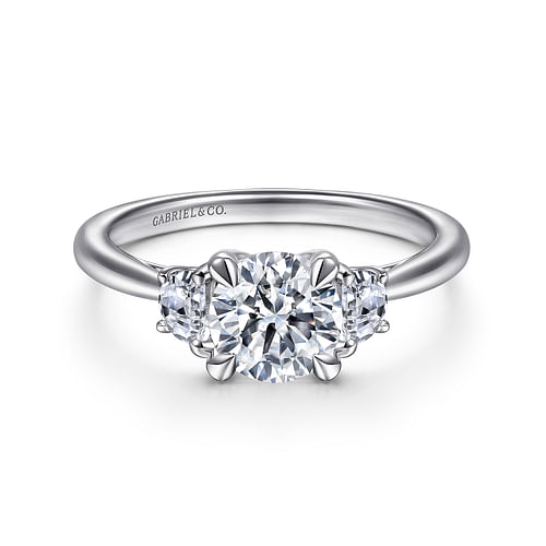 14K White Gold Round 3 Stone Diamond Engagement Ring