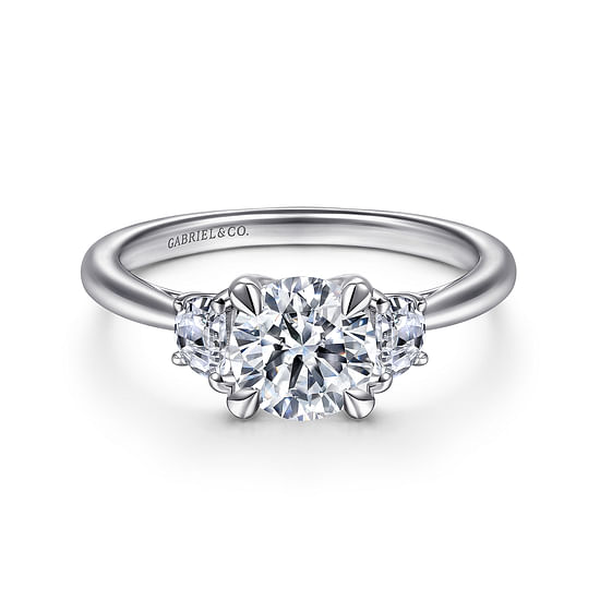 Gabriel - 14K White Gold Round 3 Stone Diamond Engagement Ring