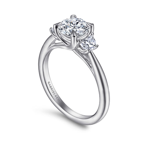 14K White Gold Round 3 Stone Diamond Engagement Ring