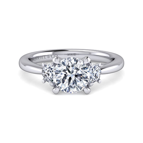 14K White Gold Round 3 Stone Diamond Engagement Ring