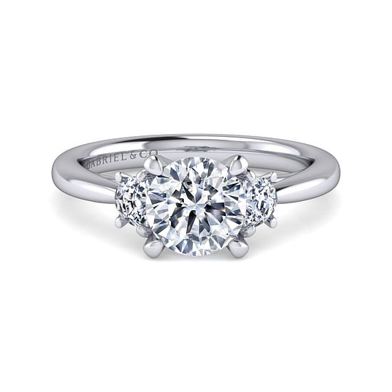 Gabriel - 14K White Gold Round 3 Stone Diamond Engagement Ring