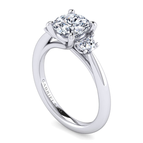 14K White Gold Round 3 Stone Diamond Engagement Ring