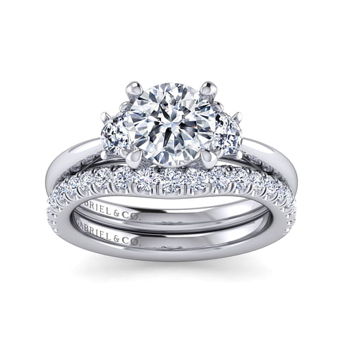 14K White Gold Round 3 Stone Diamond Engagement Ring