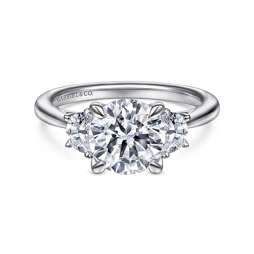 14K White Gold Round 3 Stone Diamond Engagement Ring