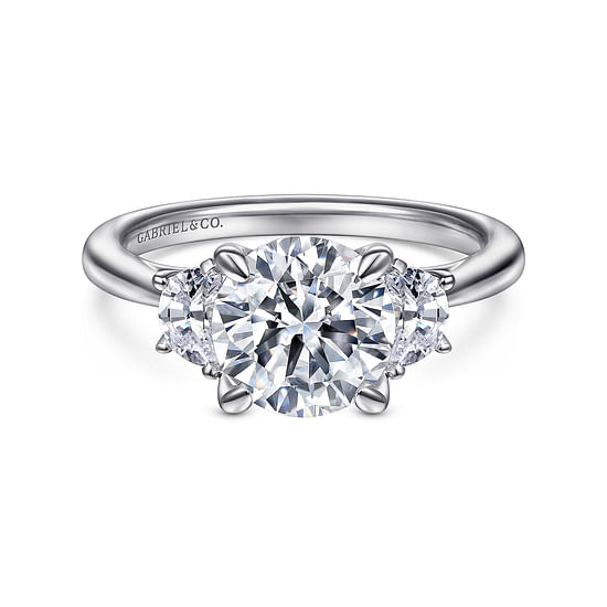 Gabriel - 14K White Gold Round 3 Stone Diamond Engagement Ring