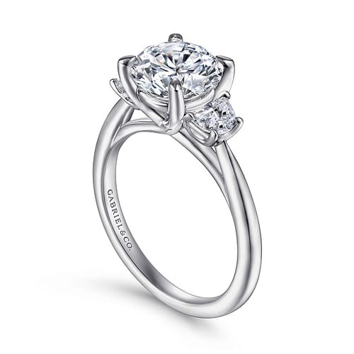 14K White Gold Round 3 Stone Diamond Engagement Ring