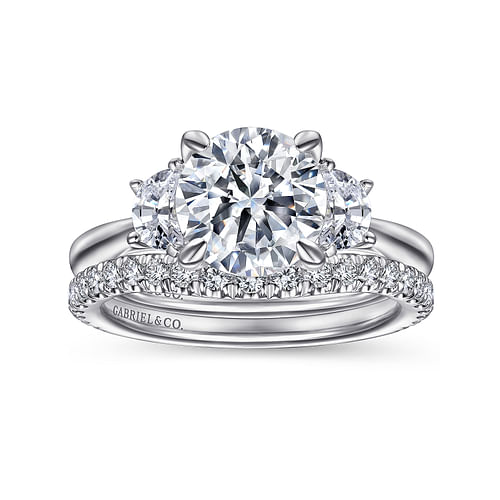 14K White Gold Round 3 Stone Diamond Engagement Ring