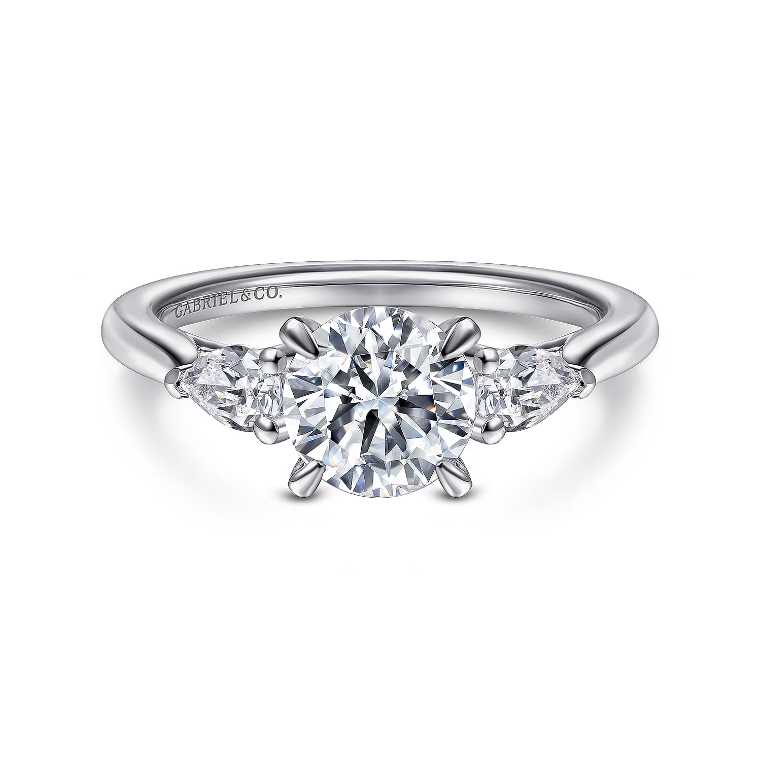 Gabriel - 14K White Gold Round 3 Stone Diamond Engagement Ring