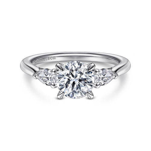 14K White Gold Round 3 Stone Diamond Engagement Ring