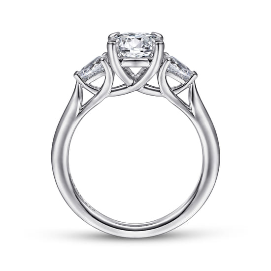 14K White Gold Round 3 Stone Diamond Engagement Ring angle 2