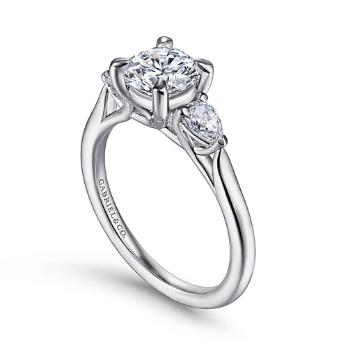 14K White Gold Round 3 Stone Diamond Engagement Ring