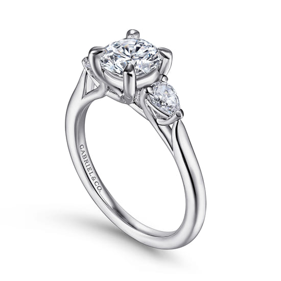 14K White Gold Round 3 Stone Diamond Engagement Ring angle 3