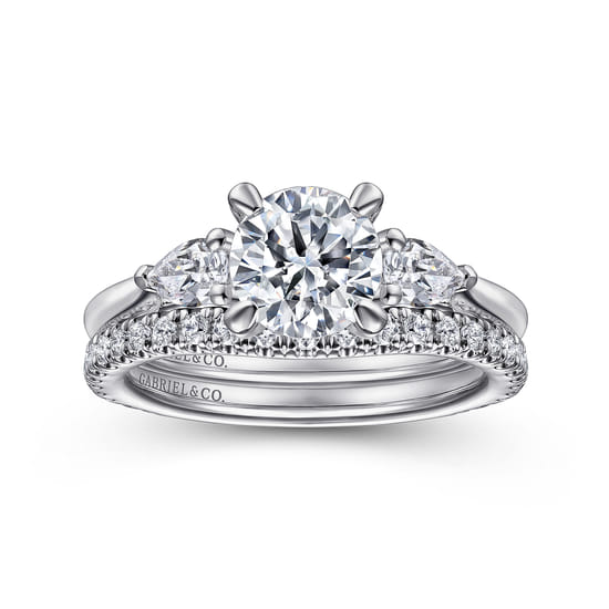 14K White Gold Round 3 Stone Diamond Engagement Ring angle 4