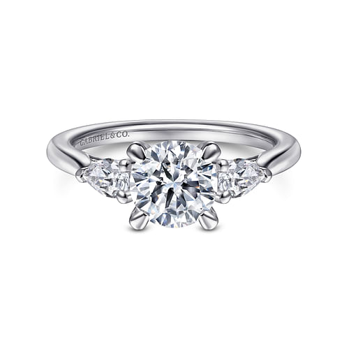 14K White Gold Round 3 Stone Diamond Engagement Ring