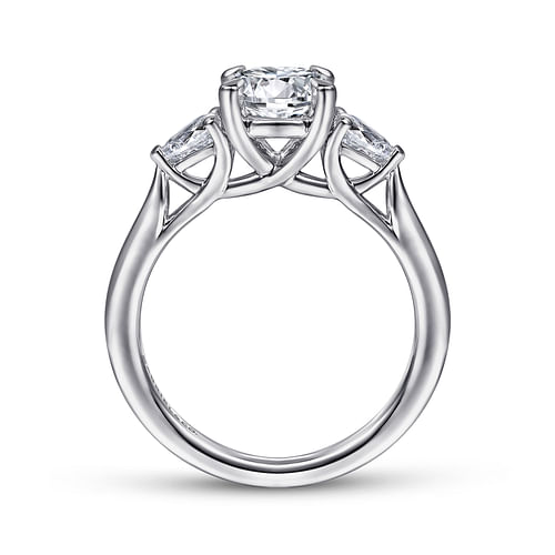 14K White Gold Round 3 Stone Diamond Engagement Ring