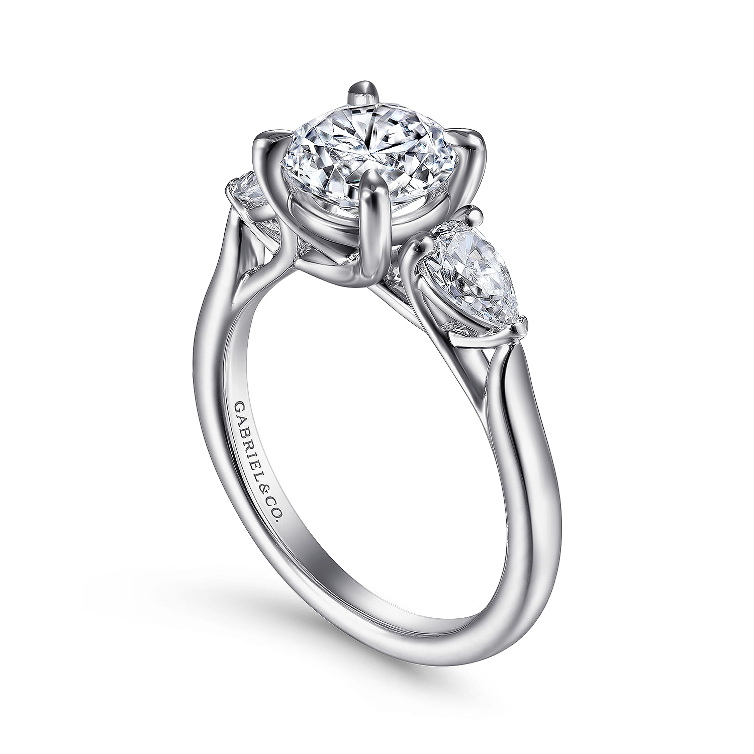 14K White Gold Round 3 Stone Diamond Engagement Ring