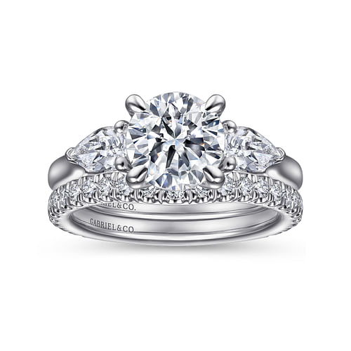 14K White Gold Round 3 Stone Diamond Engagement Ring