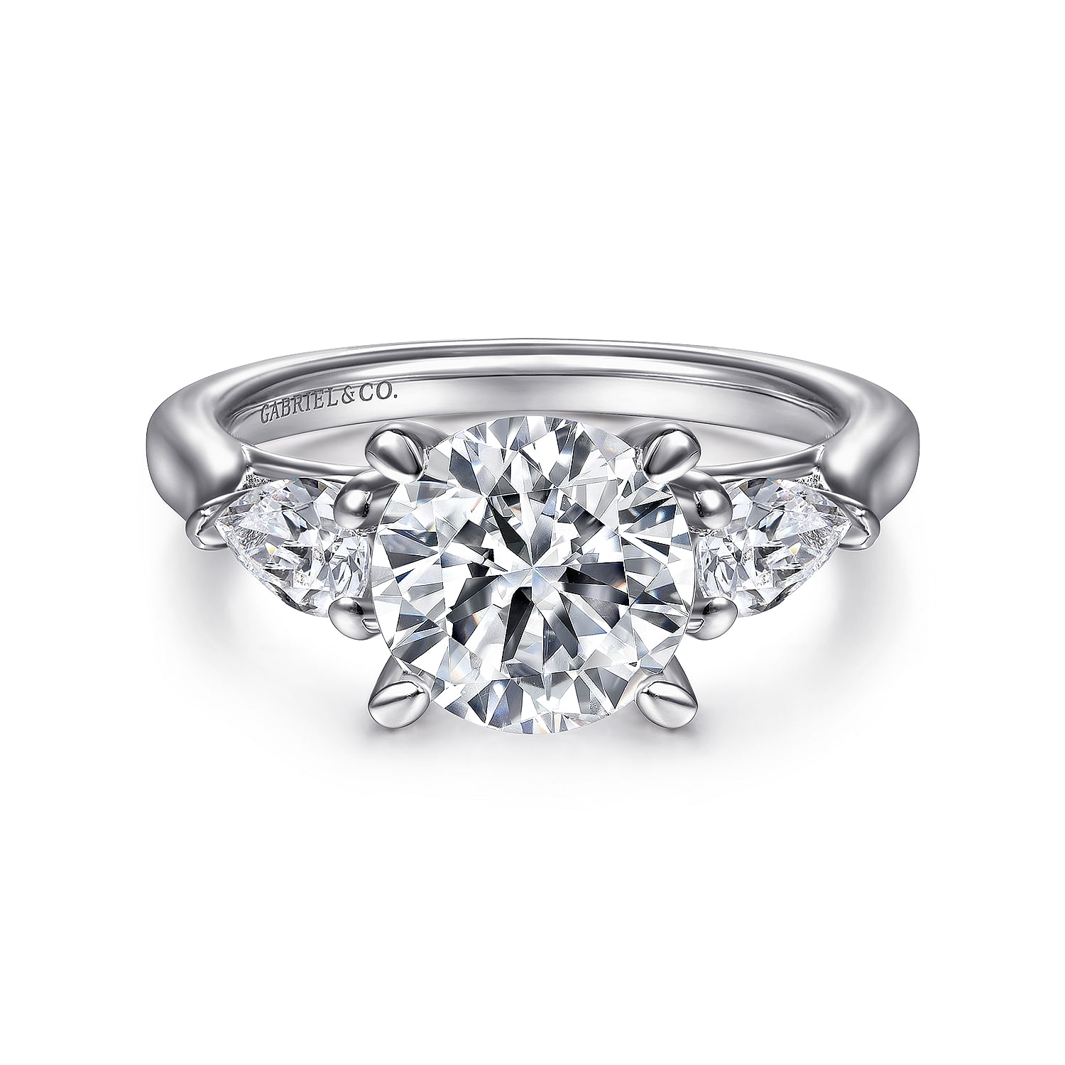 Gabriel - 14K White Gold Round 3 Stone Diamond Engagement Ring
