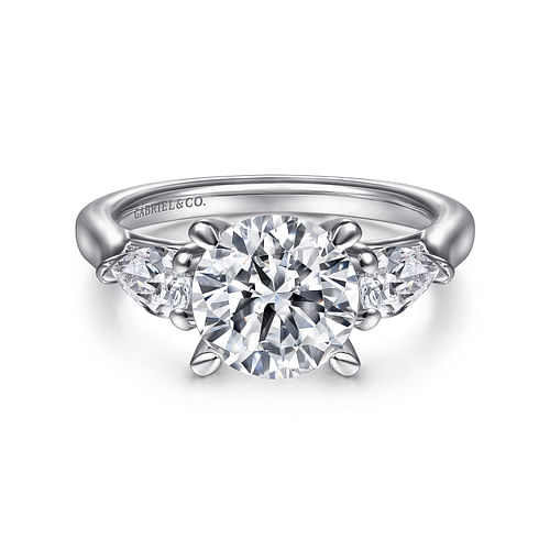 14K White Gold Round 3 Stone Diamond Engagement Ring