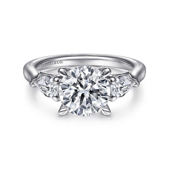 Gabriel - 14K White Gold Round 3 Stone Diamond Engagement Ring