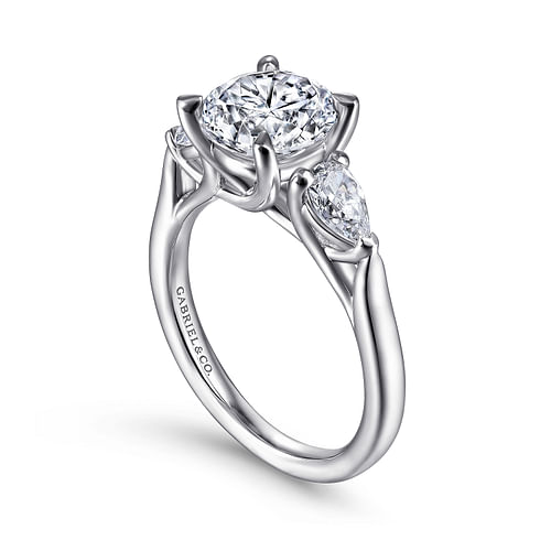 14K White Gold Round 3 Stone Diamond Engagement Ring