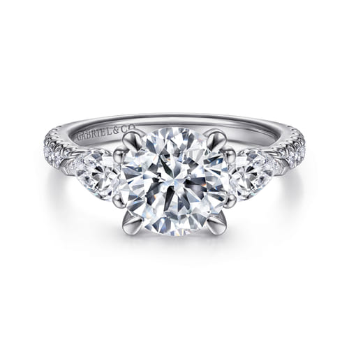 14K White Gold Round 3 Stone Diamond Engagement Ring