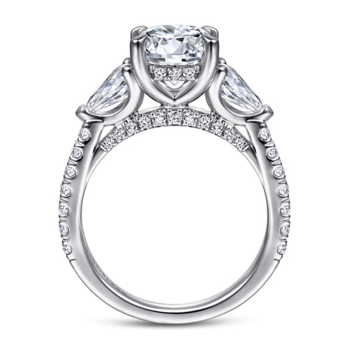 14K White Gold Round 3 Stone Diamond Engagement Ring