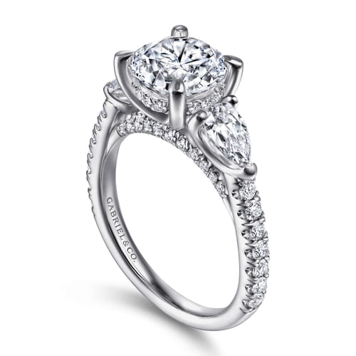 14K White Gold Round 3 Stone Diamond Engagement Ring