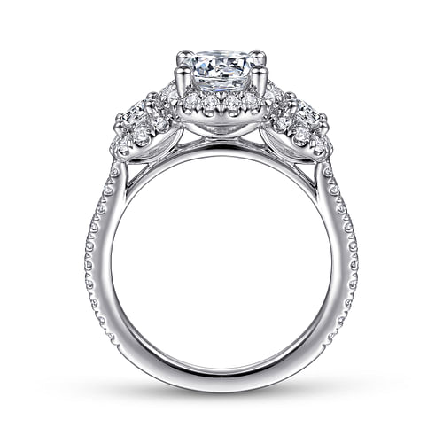 14K White Gold Round 3 Stone Halo Diamond Engagement Ring