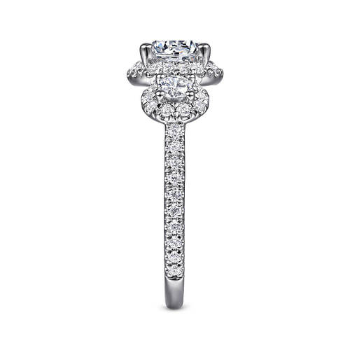 14K White Gold Round 3 Stone Halo Diamond Engagement Ring