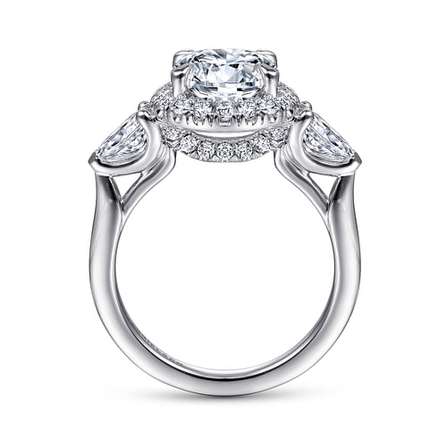 14K White Gold Round 3 Stone Halo Diamond Engagement Ring