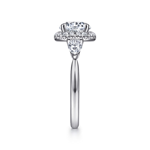 14K White Gold Round 3 Stone Halo Diamond Engagement Ring