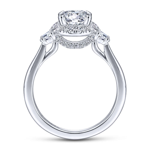 14K White Gold Round 3 Stone Halo Diamond Engagement Ring