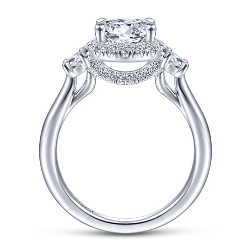 14K White Gold Round 3 Stone Halo Diamond Engagement Ring