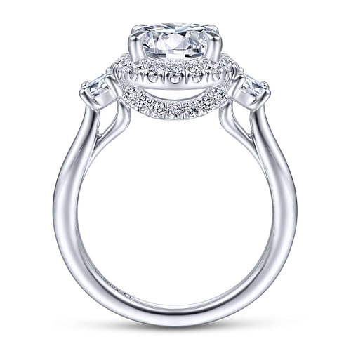 14K White Gold Round 3 Stone Halo Diamond Engagement Ring