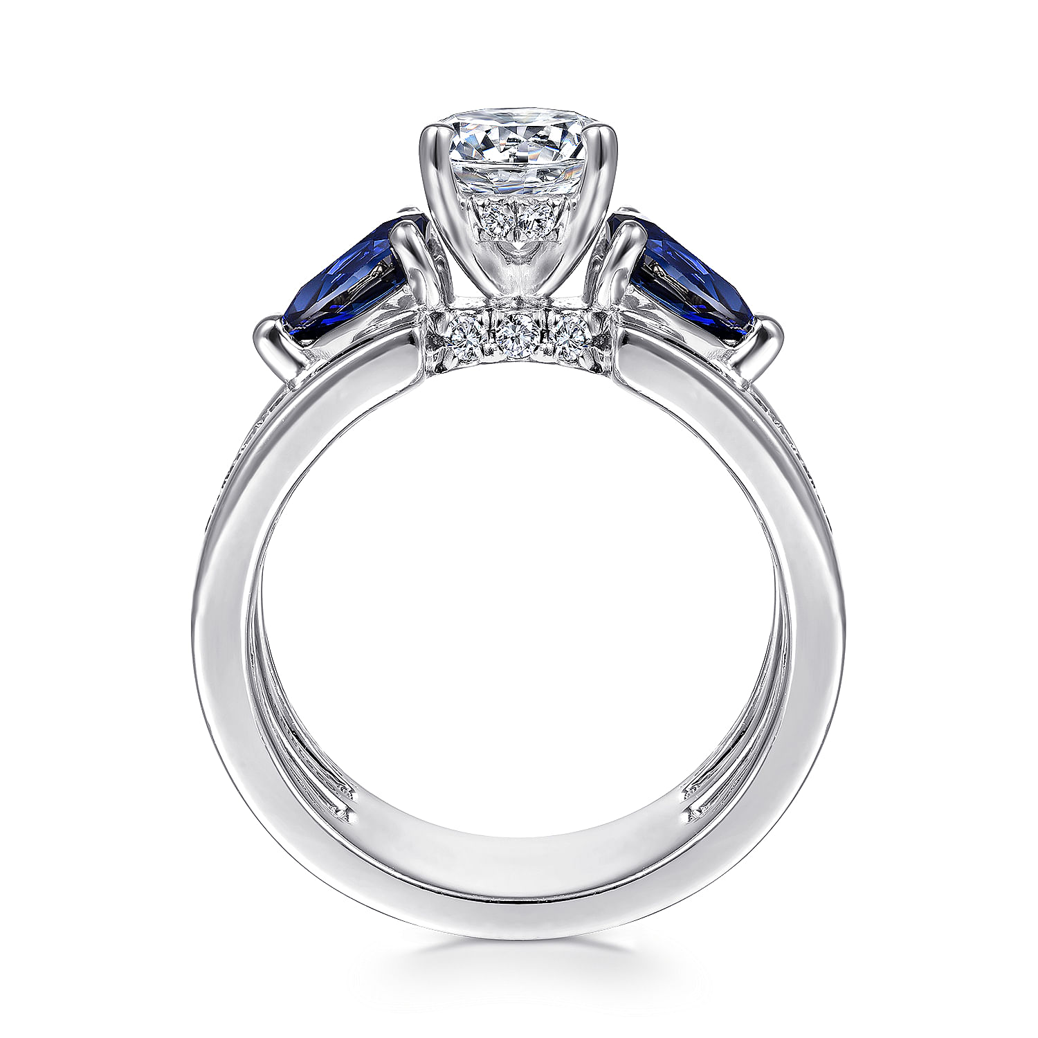 14K White Gold Round 3 Stone Sapphire and Diamond Engagement Ring