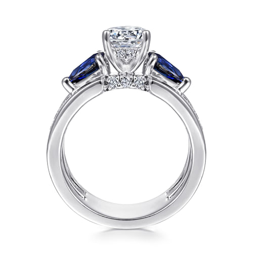 14K White Gold Round 3 Stone Sapphire and Diamond Engagement Ring