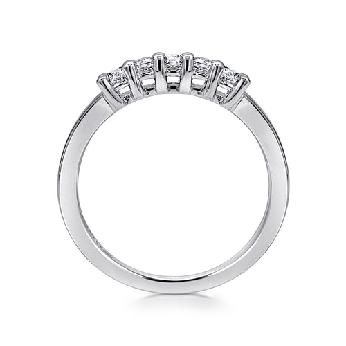 14K White Gold Round 5 Stone Shared Prong Diamond Anniversary Band