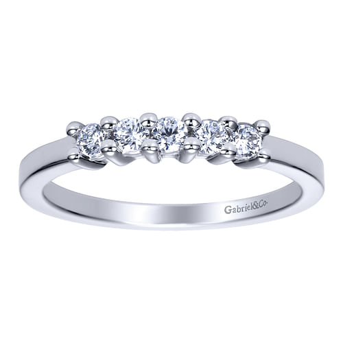 14K White Gold Round 5 Stone Shared Prong Diamond Anniversary Band