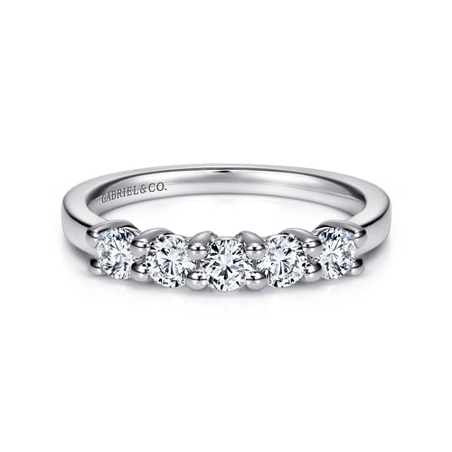 14K White Gold Round 5 Stone Shared Prong Diamond Anniversary Band