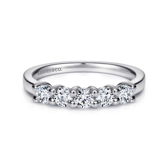 Gabriel - 14K White Gold Round 5 Stone Shared Prong Diamond Anniversary Band