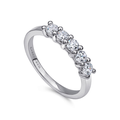 14K White Gold Round 5 Stone Shared Prong Diamond Anniversary Band