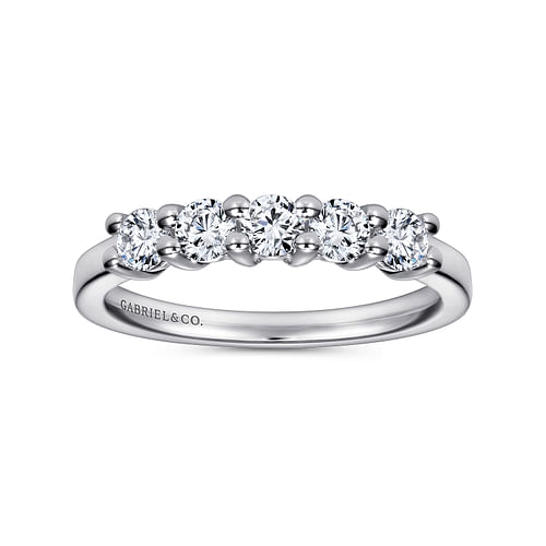 14K White Gold Round 5 Stone Shared Prong Diamond Anniversary Band