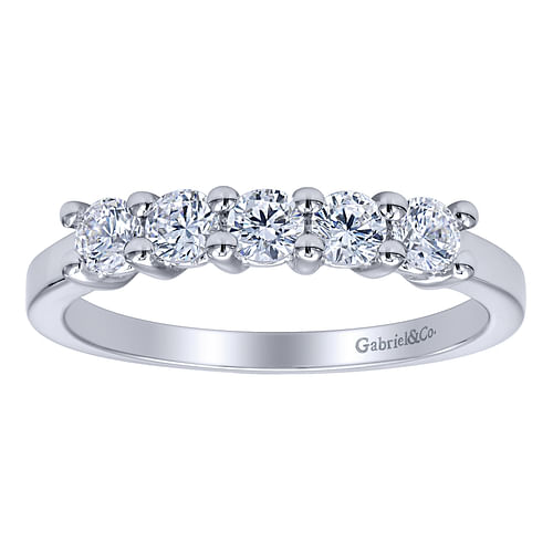 14K White Gold Round 5 Stone Shared Prong Diamond Anniversary Band